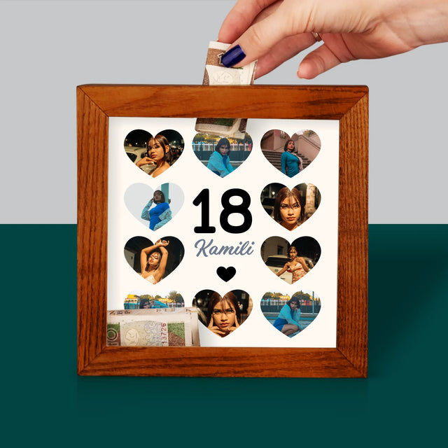 Fotokolaż: 18 Serca - Drewniana Skarbonka