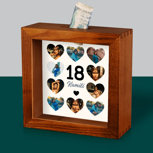 Fotokolaż: 18 Serca - Drewniana Skarbonka
