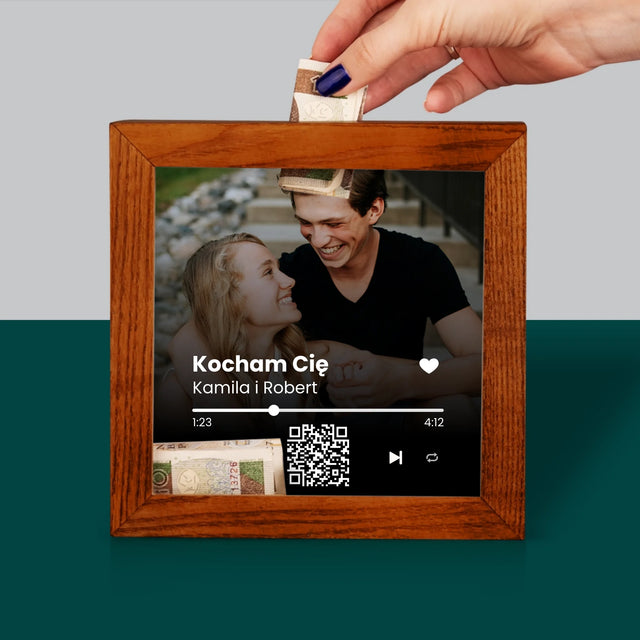 Zdjęcie I Podpis: Wasza Piosenka Kod Qr - Drewniana Skarbonka