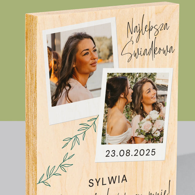 Fotokolaż: Najlepsza Świadkowa Polaroidy - Wydruk Na Drewnie