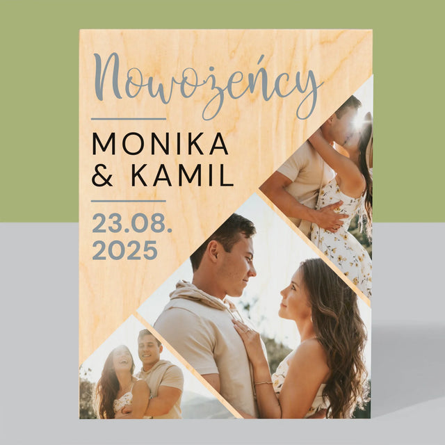 Fotokolaż: Nowożeńcy - Wydruk Na Drewnie