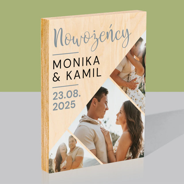 Fotokolaż: Nowożeńcy - Wydruk Na Drewnie