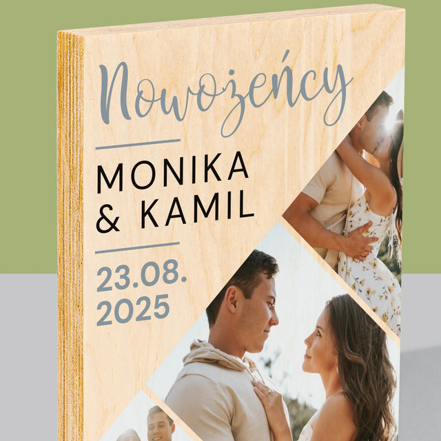 Fotokolaż: Nowożeńcy - Wydruk Na Drewnie