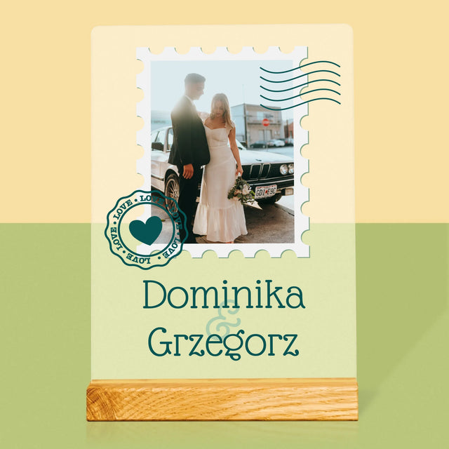 Zdjęcie i Podpis: Ślubna Pocztówka - Wydruk Na Szkle Akrylowym