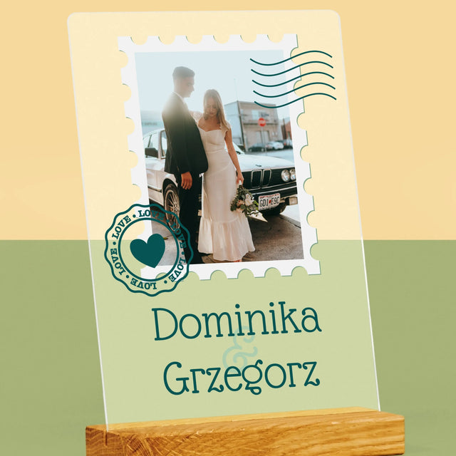Zdjęcie i Podpis: Ślubna Pocztówka - Wydruk Na Szkle Akrylowym