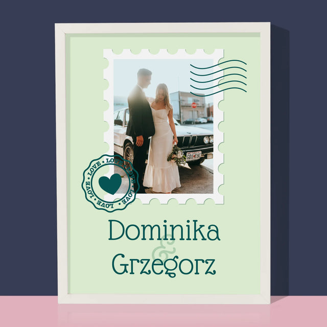 Zdjęcie i Podpis: Ślubna Pocztówka - Wydruk Obramowany
