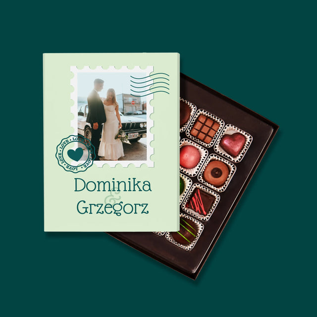Zdjęcie i Podpis: Ślubna Pocztówka - Personalizowane Praliny