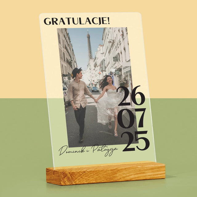 Zdjęcie i Podpis: Gratulacje z Okazji Ślubu - Wydruk Na Szkle Akrylowym