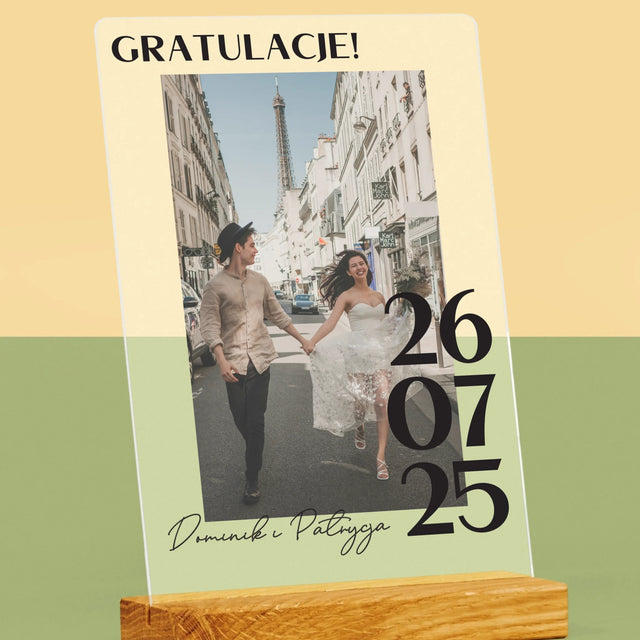Zdjęcie i Podpis: Gratulacje z Okazji Ślubu - Wydruk Na Szkle Akrylowym