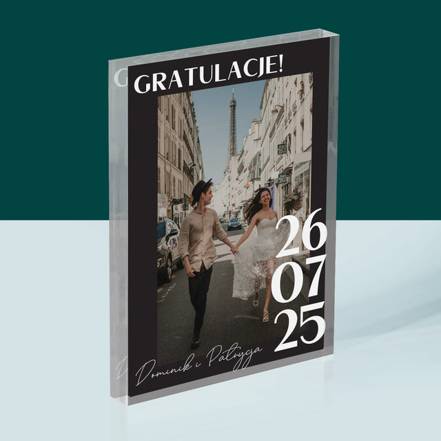 Zdjęcie i Podpis: Gratulacje z Okazji Ślubu - Blok Akrylowy