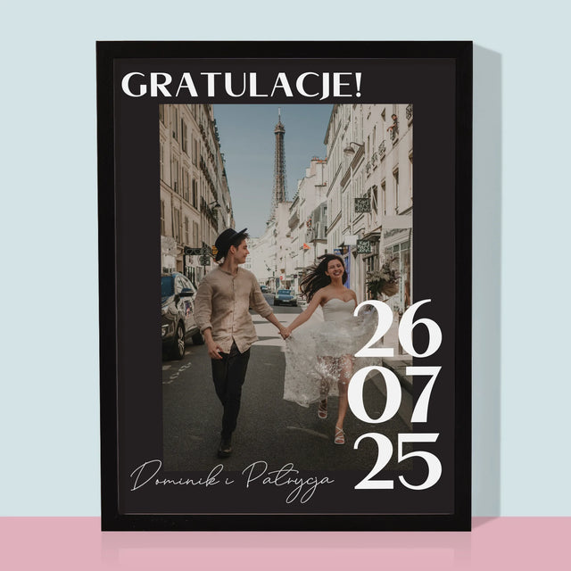 Zdjęcie i Podpis: Gratulacje z Okazji Ślubu - Wydruk Obramowany