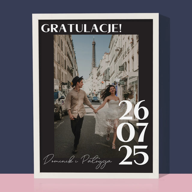 Zdjęcie i Podpis: Gratulacje z Okazji Ślubu - Wydruk Obramowany