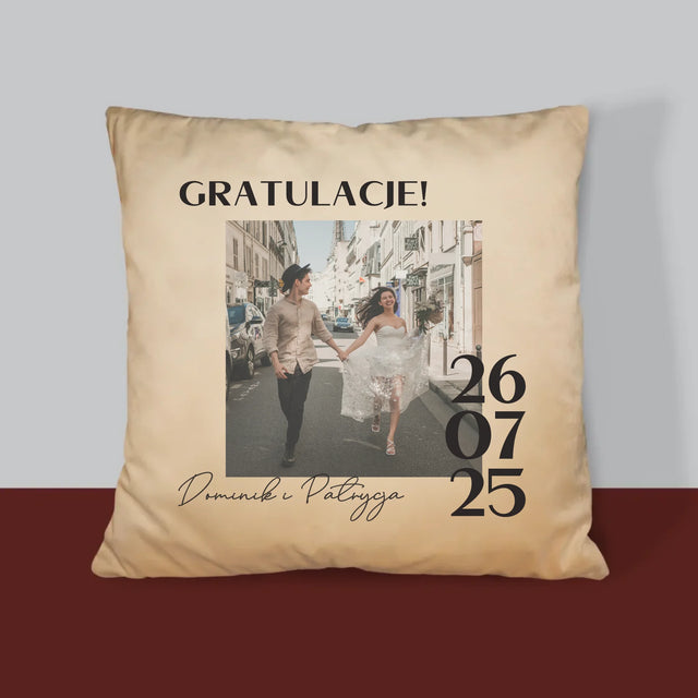 Zdjęcie i Podpis: Gratulacje z Okazji Ślubu - Poduszka z Nadrukiem