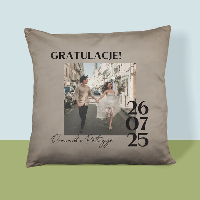Zdjęcie i Podpis: Gratulacje z Okazji Ślubu - Poduszka z Nadrukiem