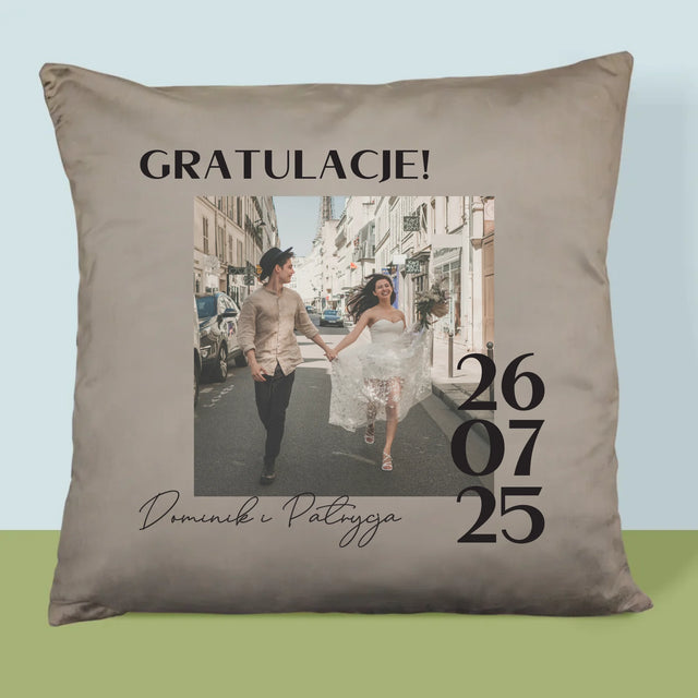 Zdjęcie i Podpis: Gratulacje z Okazji Ślubu - Poduszka z Nadrukiem
