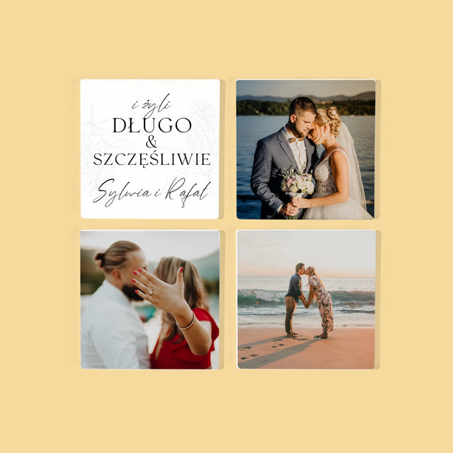 Zdjęcie i Podpis: Żyli Długo i Szczęśliwie - Podkładki Pod Kubki