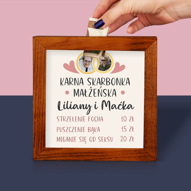 Fotokolaż: Karna Skarbonka Małżeńska - Drewniana Skarbonka