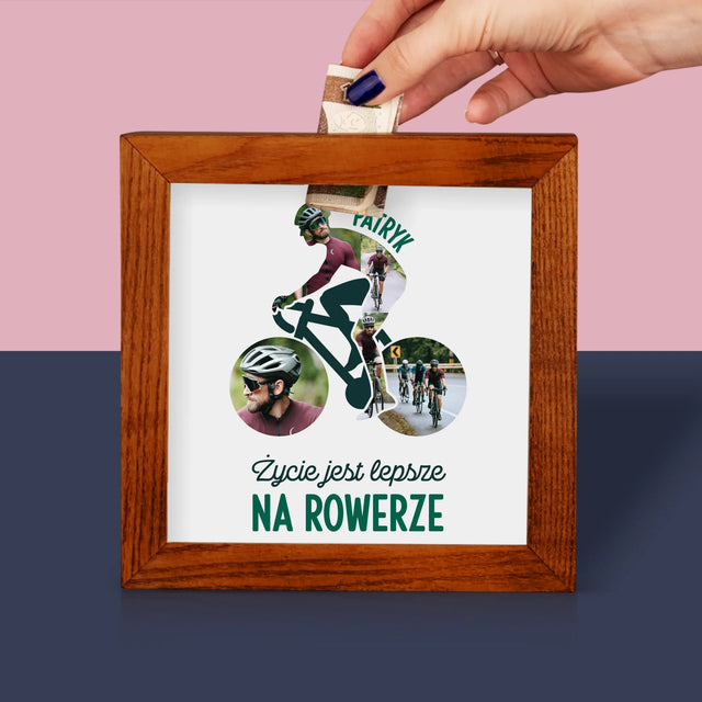 Kształt Ze Zdjęć: Życie Jest Lepsze Na Rowerze - Drewniana Skarbonka