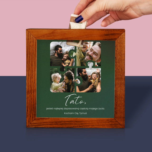 Fotokolaż: Puzzle Zdjęcia Dla Taty - Drewniana Skarbonka