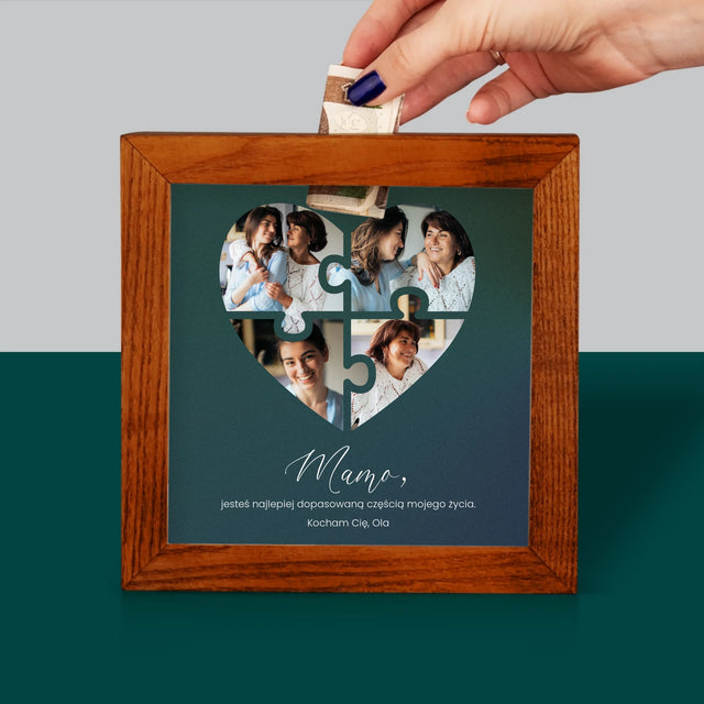Fotokolaż: Puzzle Serce Dla Mamy - Drewniana Skarbonka