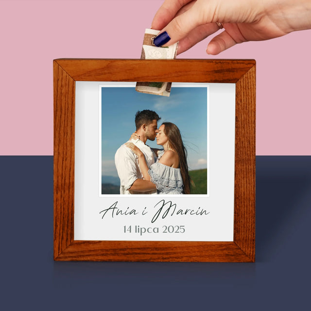 Zdjęcie I Podpis: Zdjęcie I Podpis Dla Pary Młodej - Drewniana Skarbonka