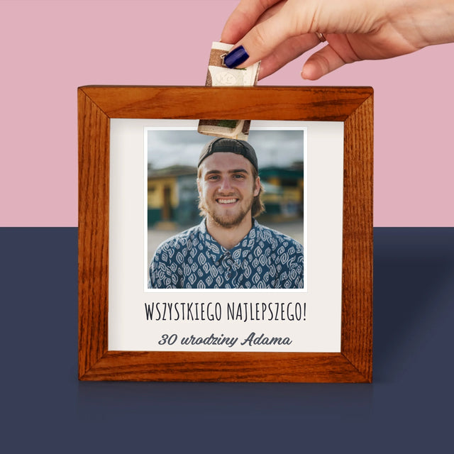 Zdjęcie I Podpis: Zdjęcie I Podpis Na Urodziny - Drewniana Skarbonka