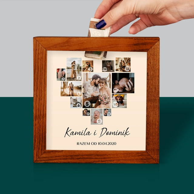 Fotokolaż: Serce Kolaż Ze Zdjęć - Drewniana Skarbonka