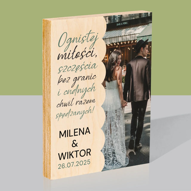 Zdjęcie i Podpis: Ognistej Miłości - Wydruk Na Drewnie