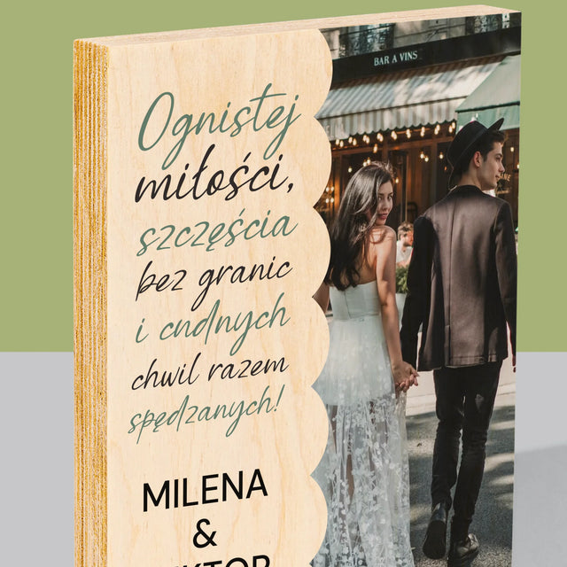 Zdjęcie i Podpis: Ognistej Miłości - Wydruk Na Drewnie