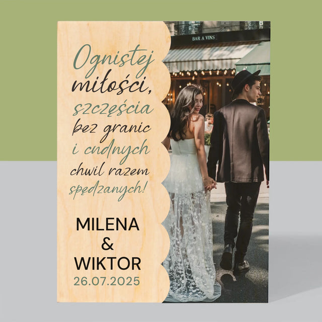 Zdjęcie i Podpis: Ognistej Miłości - Wydruk Na Drewnie