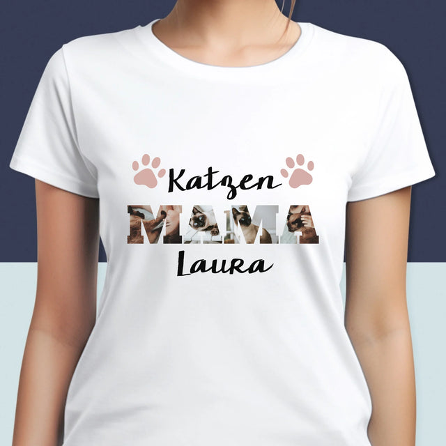 Słowo Ze Zdjęć: Kocia Mama - Koszulka Damska z Nadrukiem