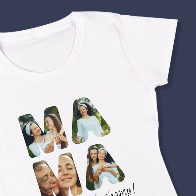 Słowo Ze Zdjęć: Mamo Bardzo Cię Kochamy - Koszulka Damska z Nadrukiem