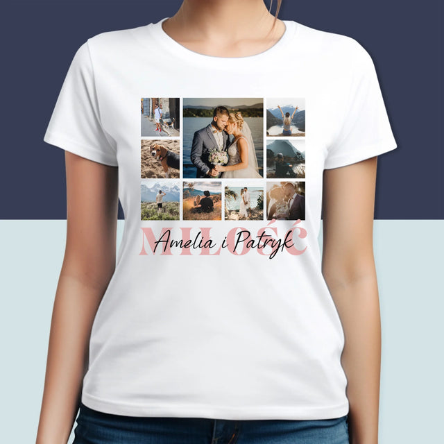 Fotokolaż: Miłość Imiona - Koszulka Damska z Nadrukiem