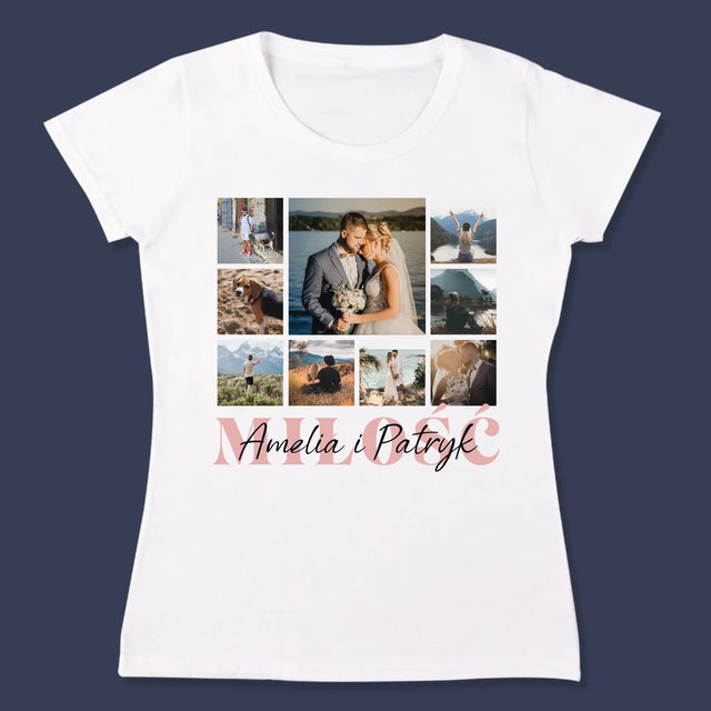 Fotokolaż: Miłość Imiona - Koszulka Damska z Nadrukiem