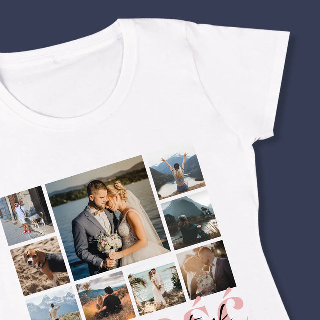 Fotokolaż: Miłość Imiona - Koszulka Damska z Nadrukiem