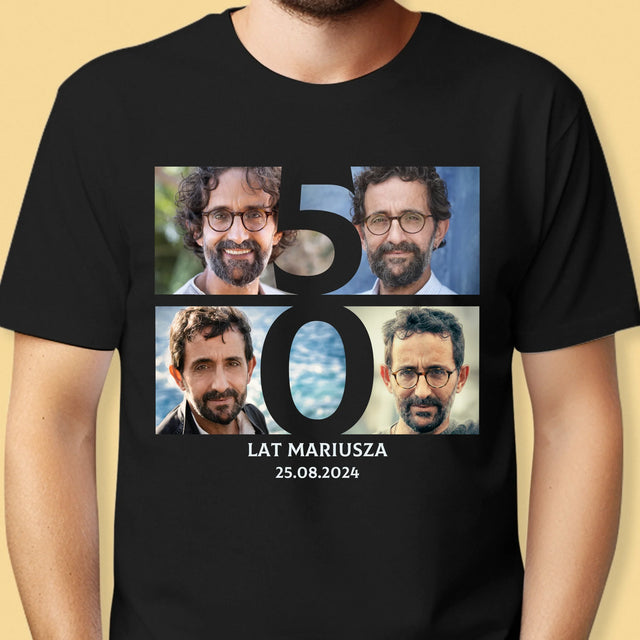 Fotokolaż: 50 Lat Cyfra Zdjęcia - Koszulka Męska z Nadrukiem