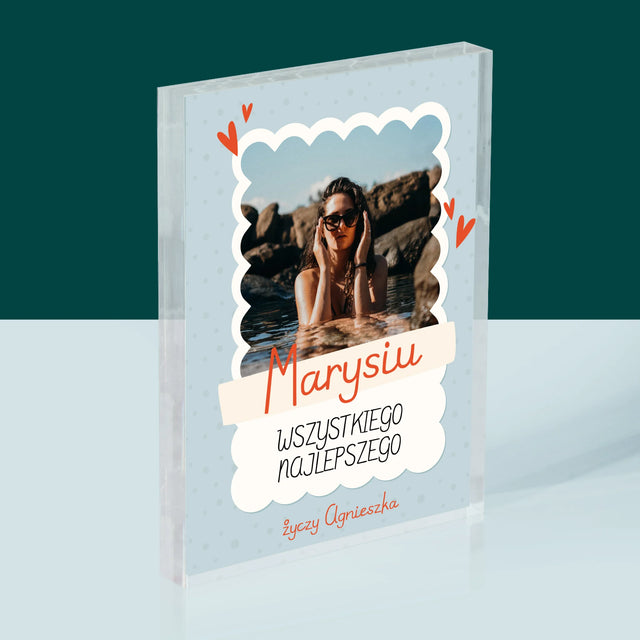 Zdjęcie i Podpis: Urodzinowa Ramka - Blok Akrylowy z Nadrukiem