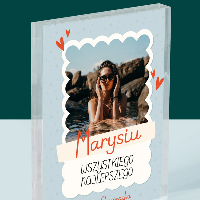 Zdjęcie i Podpis: Urodzinowa Ramka - Blok Akrylowy z Nadrukiem