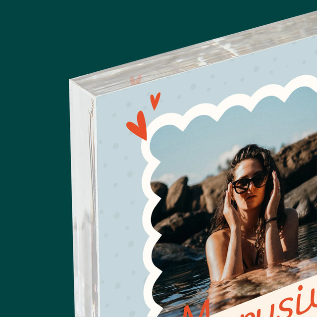 Zdjęcie i Podpis: Urodzinowa Ramka - Blok Akrylowy z Nadrukiem