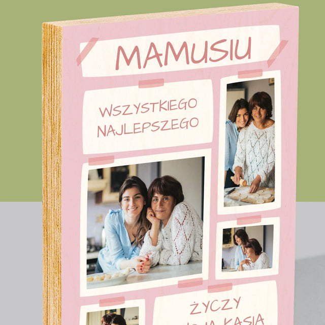 Fotokolaż: Mamusiu Wszystkiego Najlepszego - Wydruk Na Drewnie