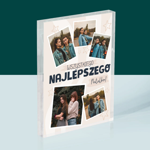 Fotokolaż: Wszystkiego Najlepszego Gwiazdki - Blok Akrylowy z Nadrukiem