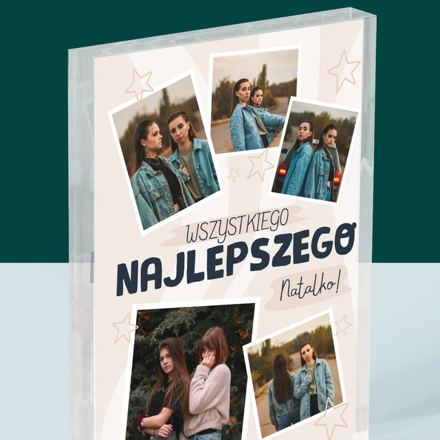 Fotokolaż: Wszystkiego Najlepszego Gwiazdki - Blok Akrylowy z Nadrukiem
