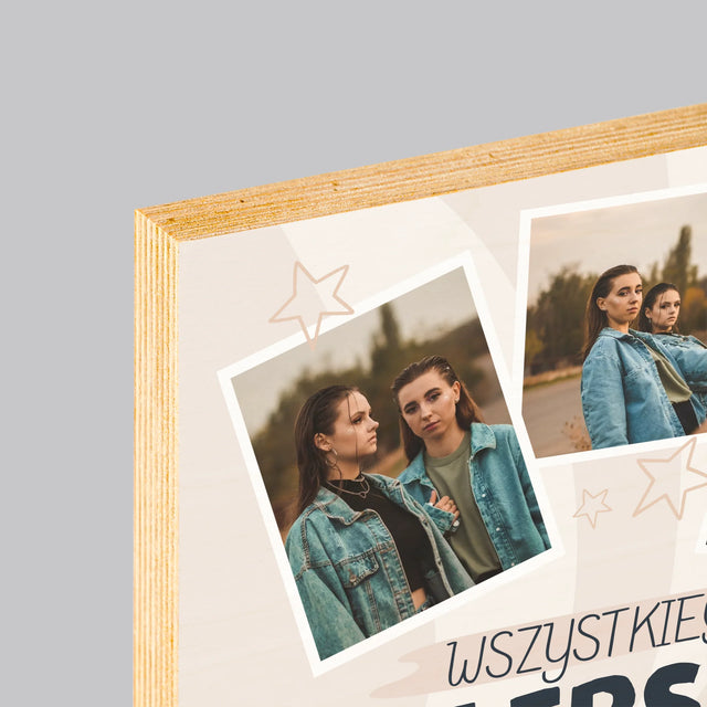 Fotokolaż: Wszystkiego Najlepszego Gwiazdki - Wydruk Na Drewnie