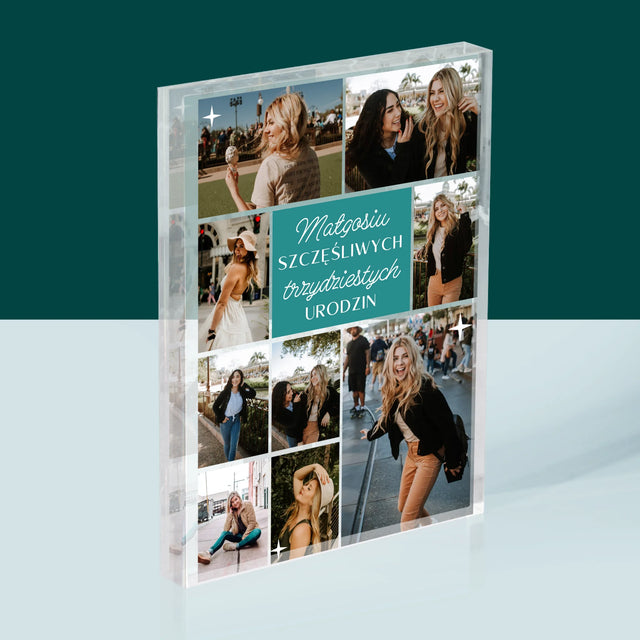 Fotokolaż: Szczęśliwych Urodzin - Blok Akrylowy z Nadrukiem