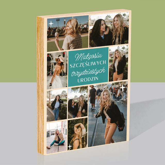 Fotokolaż: Szczęśliwych Urodzin - Wydruk Na Drewnie