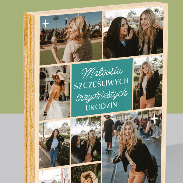Fotokolaż: Szczęśliwych Urodzin - Wydruk Na Drewnie