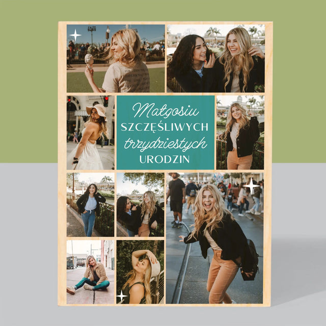 Fotokolaż: Szczęśliwych Urodzin - Wydruk Na Drewnie