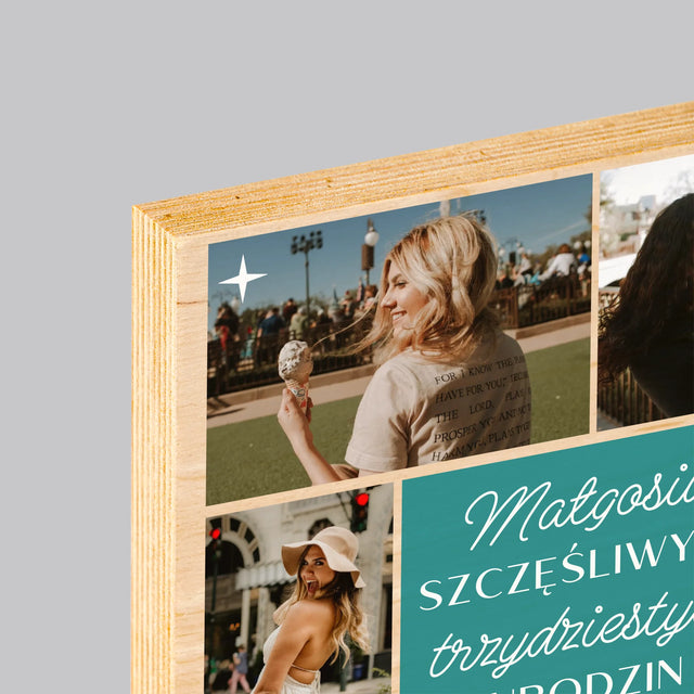 Fotokolaż: Szczęśliwych Urodzin - Wydruk Na Drewnie