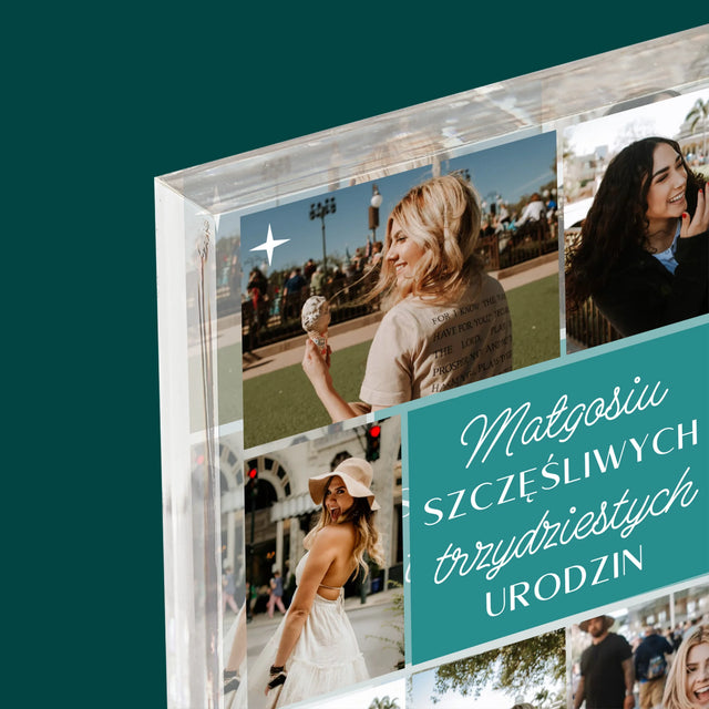Fotokolaż: Szczęśliwych Urodzin - Blok Akrylowy z Nadrukiem
