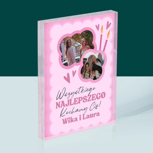 Fotokolaż: Różowe Urodziny - Blok Akrylowy z Nadrukiem